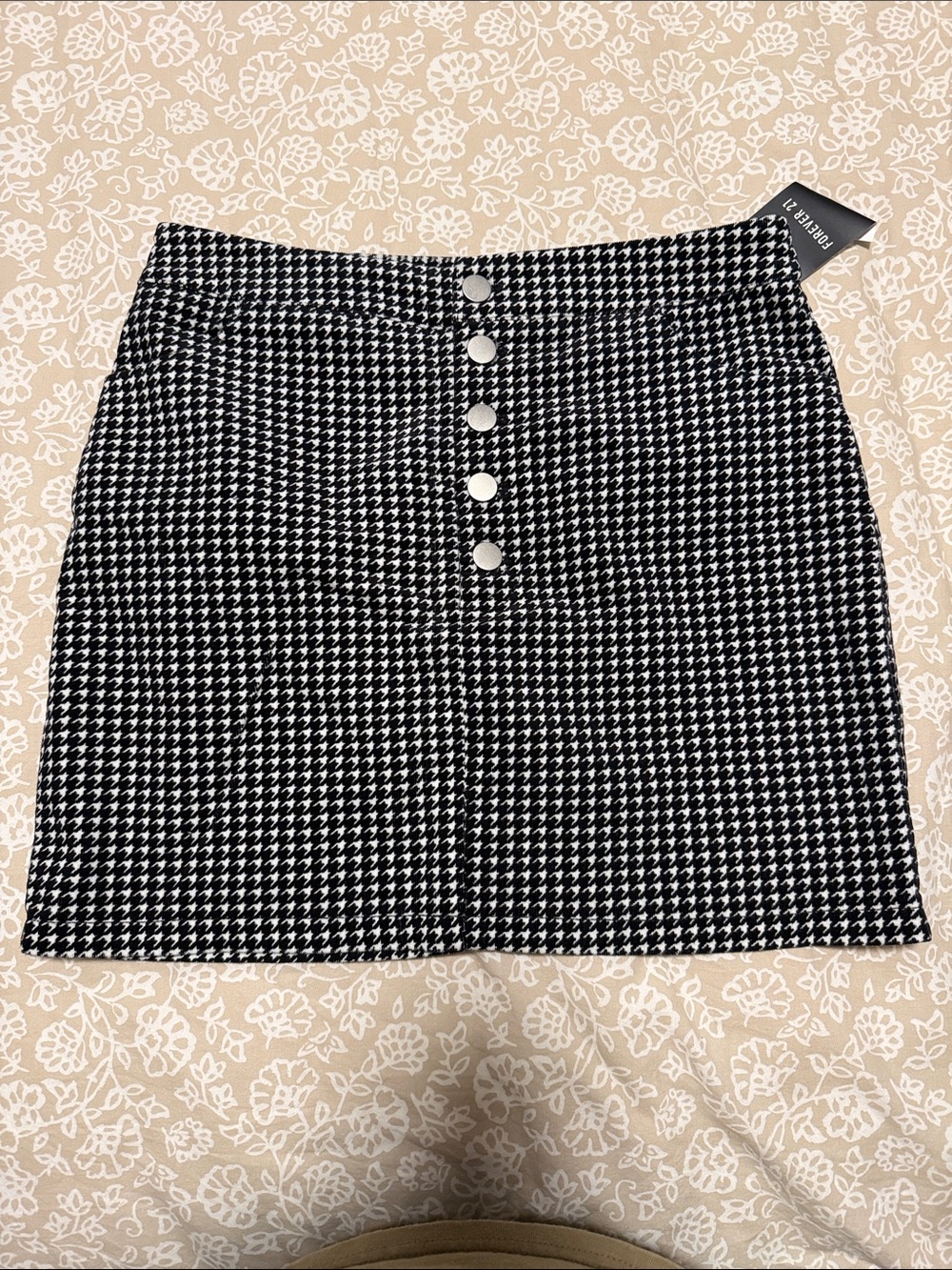 Houndstooth Button Skirt